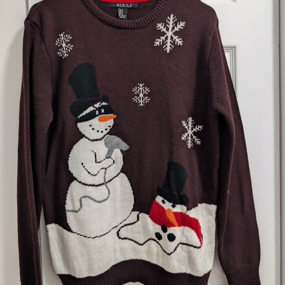 Festive Snowman Crewneck Sweater - Dark Brown